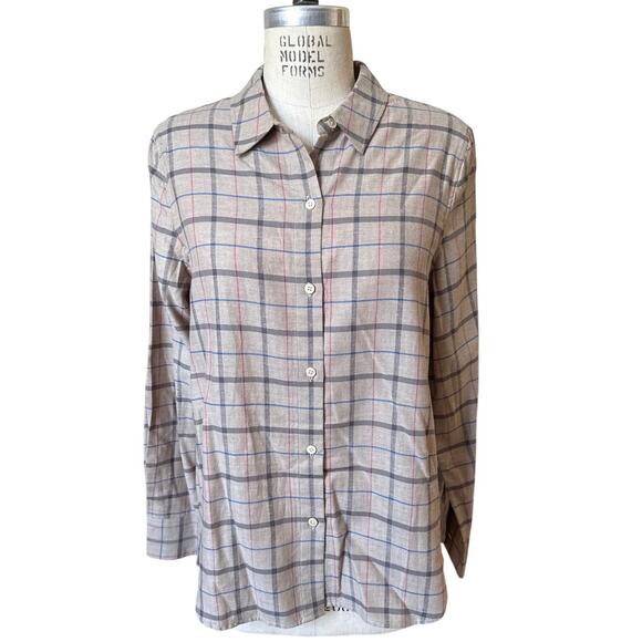 Jenni Kayne Lightweight Button Down Flannel in Taupe Plaid Size Medium - Picture 3 of 8